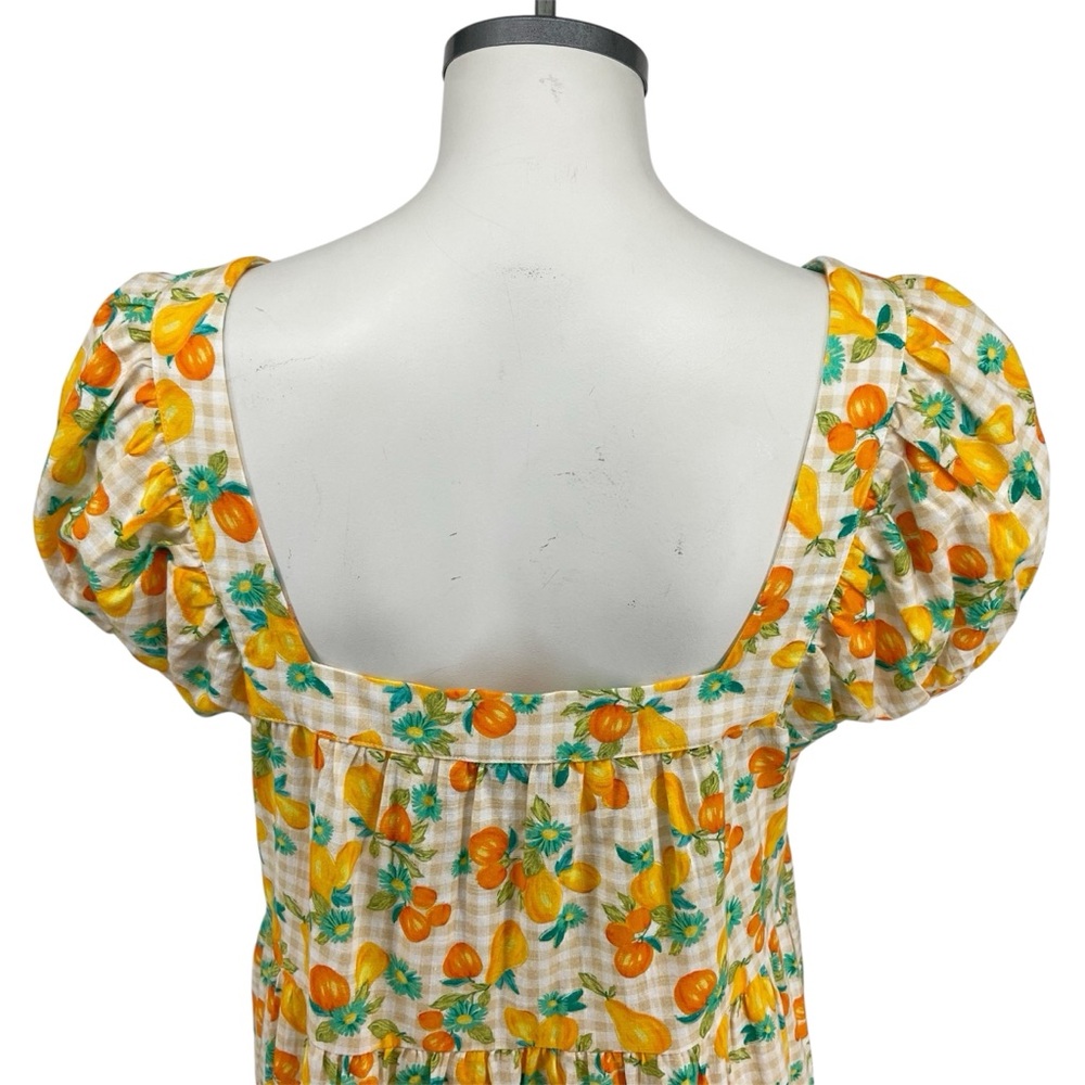 NWT Greylin Lora Square Neck Gingham and Fruit Print Cap Sleeve Dress Size Large - Picture 8 of 11